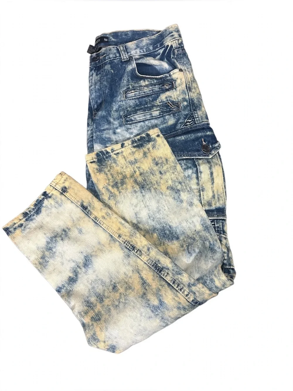 Men's  Lion Dynasty Distressed Acid-Wash Blue Jeans Slim Fit Unisex